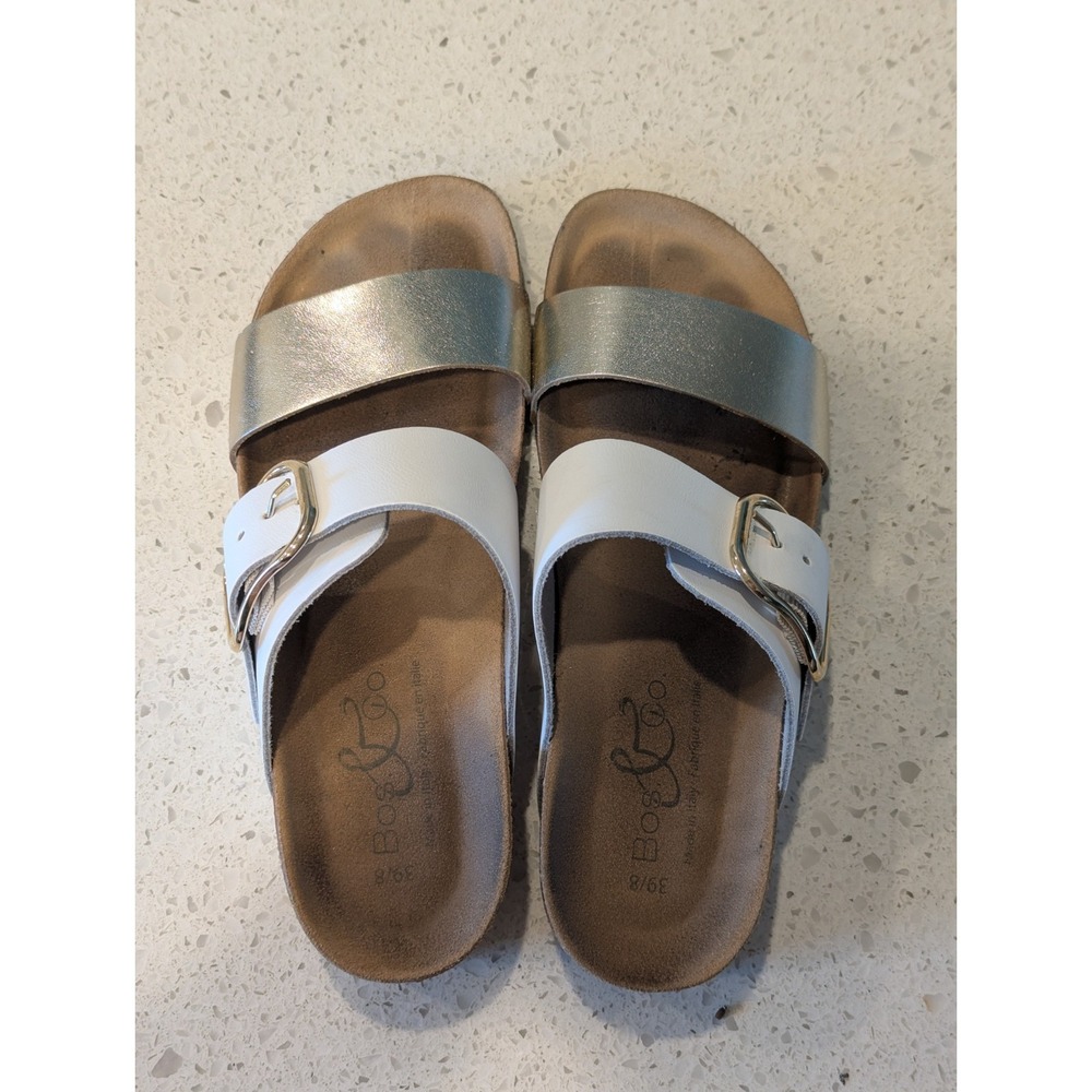 Bos & Co. Lapo‎ Slip On Wedge Cork Sandals White Gold Leather Size EU 39 US 8 - Picture 5 of 8